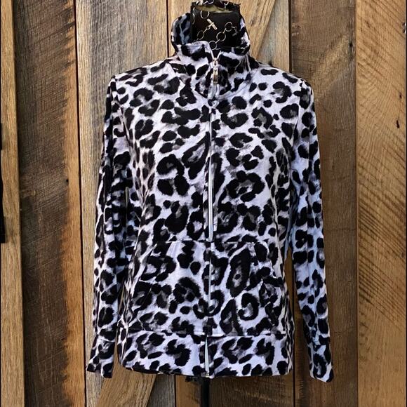 Onque Casuals L Black & White Plush Animal Print Cozy Fleece Zip Front Jacket - Picture 1 of 12